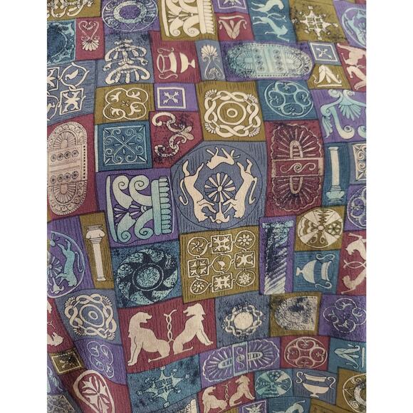 Silks VTG 80s 90s Egyptian Hieroglyph Long Sleeve Mock Blouse Womens Size M Top - Picture 7 of 13